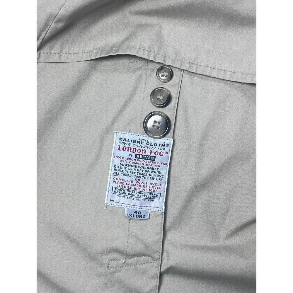 Vintage London Fog Trench Coat Mens 40 XL Long Beige Classic Minimal Overcoat